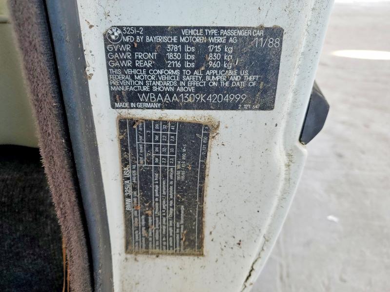 Aukcja sprzedaży 1989 Bmw 325, vin: WBAAA1309K4204999, numer aukcji: 49165376