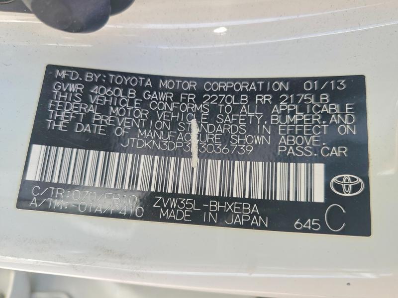 2013 Toyota Prius Plug-in Hybrid მანქანა იყიდება აუქციონზე, vin: JTDKN3DP3D3036739, აუქციონის ნომერი: 49469236