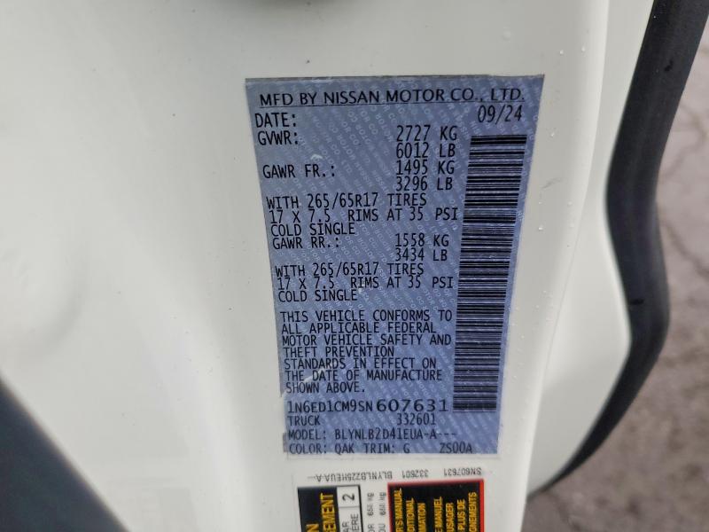 52054706 :رقم المزاد ، 1N6ED1CM9SN607631 vin ، 2025 Nissan Frontier مزاد بيع