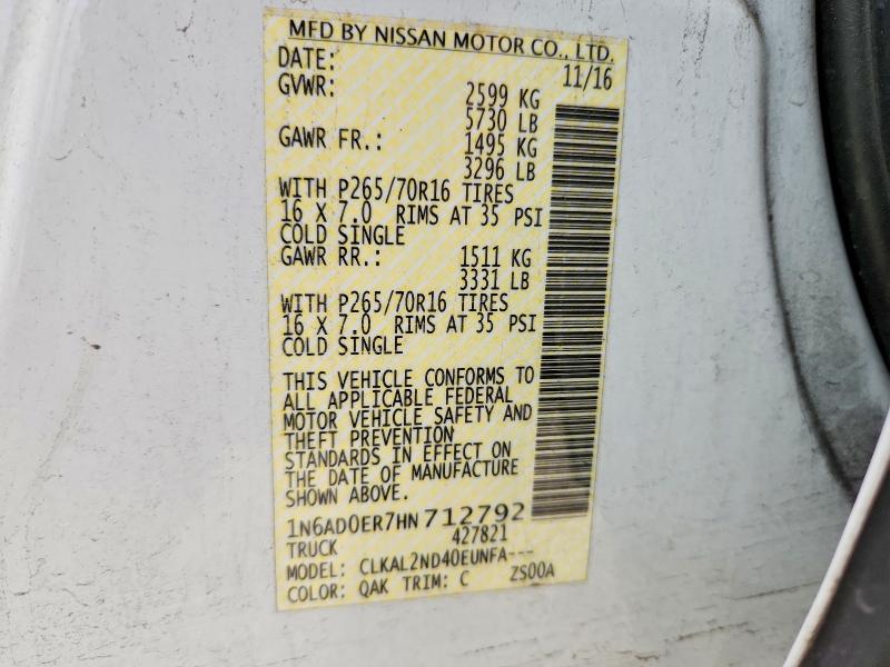Продаж на аукціоні авто 2017 Nissan Frontier, vin: 1N6AD0ER7HN712792, номер лоту: 50197756