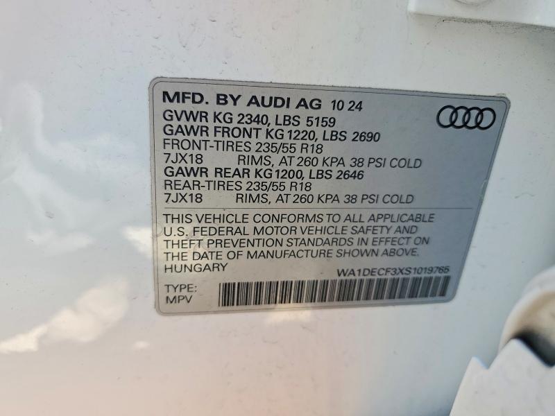 Aukcja sprzedaży 2025 Audi Q3, vin: WA1DECF3XS1019765, numer aukcji: 50077266