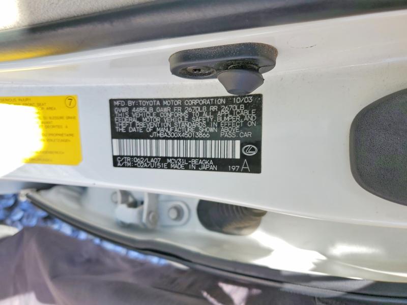 Aukcja sprzedaży 2004 Lexus Es 330, vin: JTHBA30GX45013866, numer aukcji: 49133116