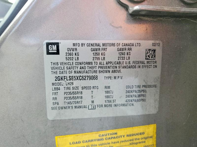 Продаж на аукціоні авто 2012 Gmc Terrain, vin: 2GKFLSE5XC6279068, номер лоту: 46780806