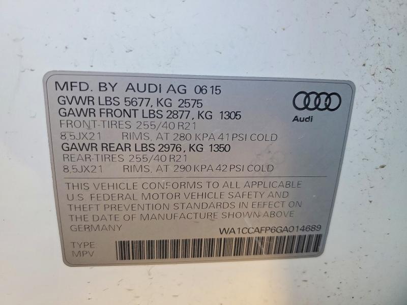 Продажа на аукционе авто 2016 Audi Sq5, vin: WA1CCAFP6GA014689, номер лота: 48960066
