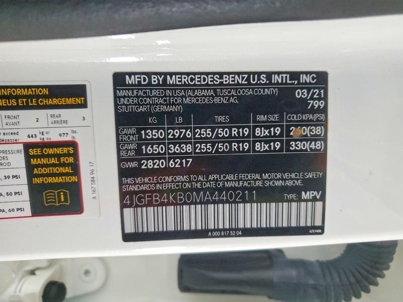 Aukcja sprzedaży 2021 Mercedes-benz Gle, vin: 4JGFB4KB0MA440211, numer aukcji: 48624166