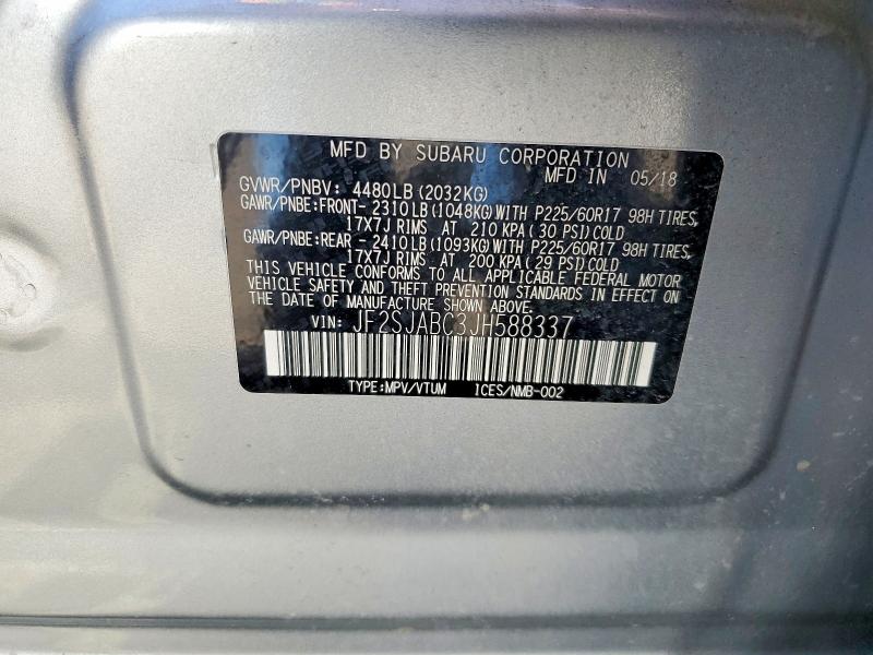 Продаж на аукціоні авто 2018 Subaru Forester, vin: JF2SJABC3JH588337, номер лоту: 50110776
