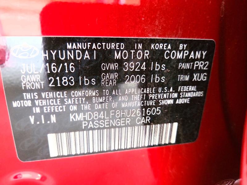 2017 Hyundai Elantra მანქანა იყიდება აუქციონზე, vin: KMHD84LF8HU261605, აუქციონის ნომერი: 51267856