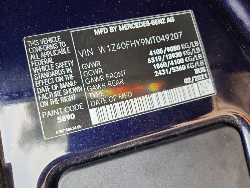 Продажа на аукционе авто 2021 Mercedes-benz Sprinter, vin: W1Z40FHY9MT049207, номер лота: 50599216