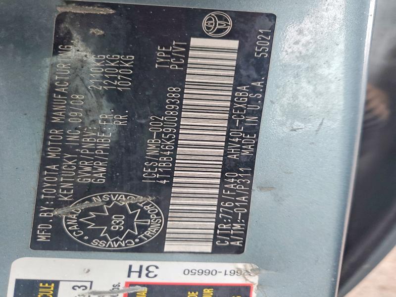 49766296 :رقم المزاد ، 4T1BB46K59U089388 vin ، 2009 Toyota Camry مزاد بيع