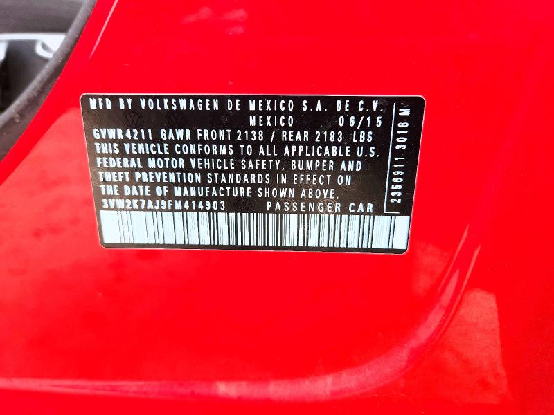 2015 Volkswagen Jetta მანქანა იყიდება აუქციონზე, vin: 3VW2K7AJ9FM414903, აუქციონის ნომერი: 50699176