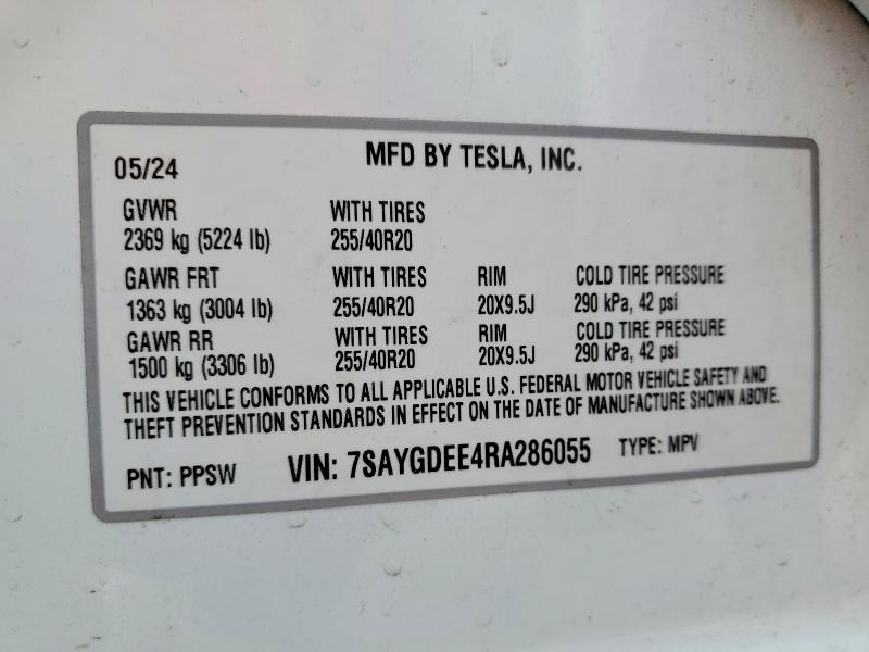 Продажа на аукционе авто 2024 Tesla Model Y, vin: 7SAYGDEE4RA286055, номер лота: 50410596