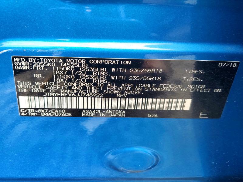 Aukcja sprzedaży 2018 Toyota Rav4, vin: JTMYFREV6JJ748922, numer aukcji: 52003106