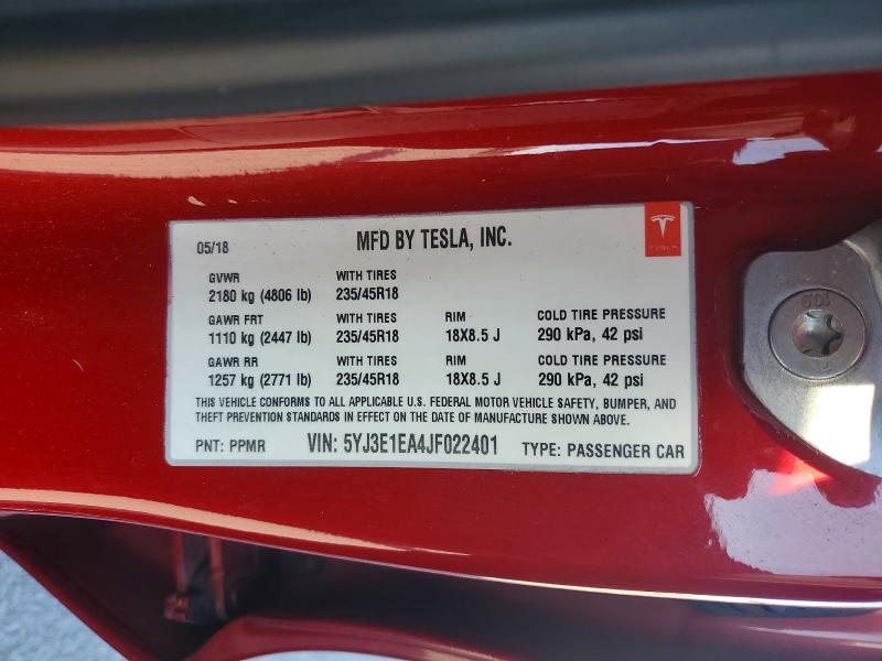 Продаж на аукціоні авто 2018 Tesla Model 3, vin: 5YJ3E1EA4JF022401, номер лоту: 49227966