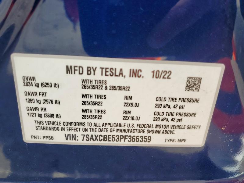 50838106 :رقم المزاد ، 7SAXCBE53PF366359 vin ، 2023 Tesla Model X مزاد بيع