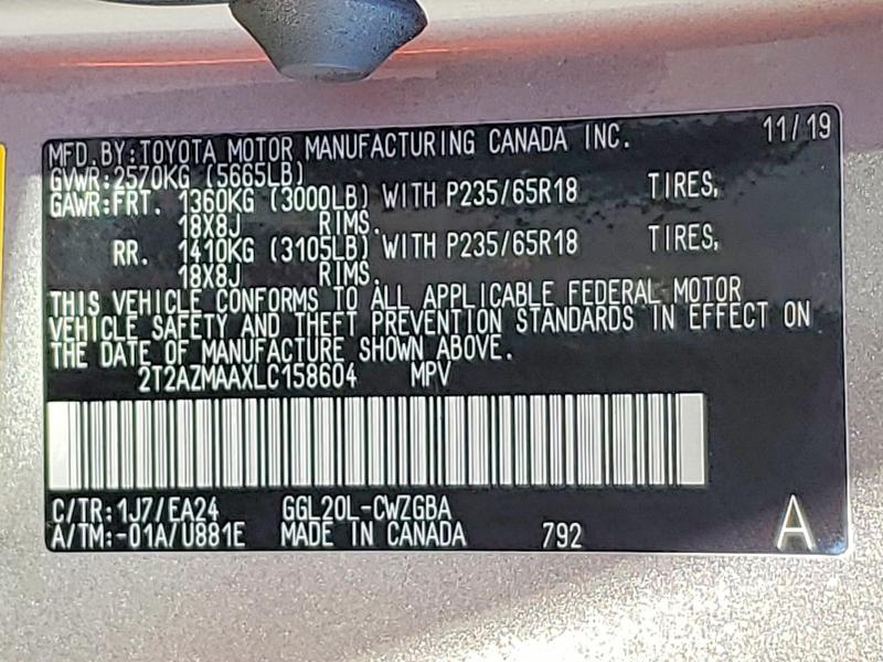 51839176 :رقم المزاد ، 2T2AZMAAXLC158604 vin ، 2020 Lexus Rx 350 مزاد بيع