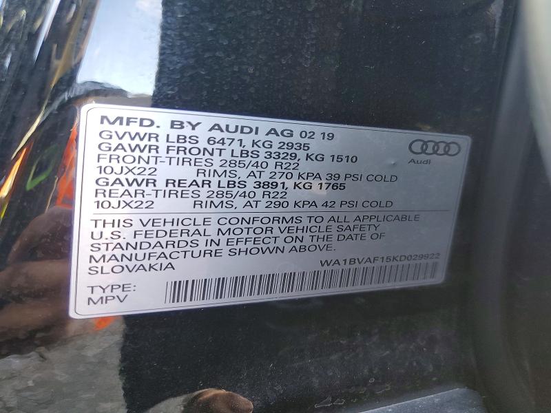 Auction sale of the 2019 Audi Q8, vin: WA1BVAF15KD029922, lot number: 49635976