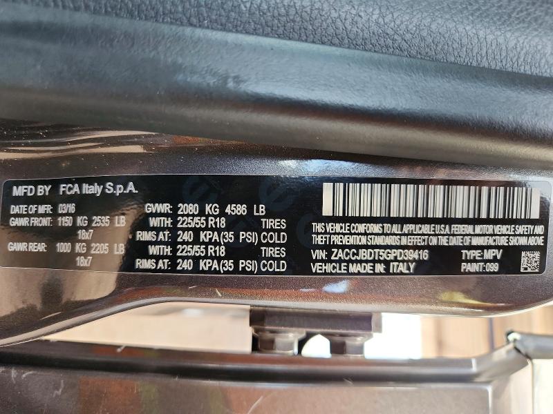 2016 Jeep Renegade მანქანა იყიდება აუქციონზე, vin: ZACCJBDT5GPD39416, აუქციონის ნომერი: 50179736