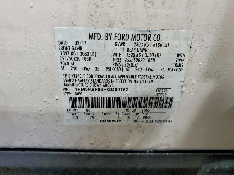 Aukcja sprzedaży 2017 Ford Explorer, vin: 1FM5K8F83HGD89162, numer aukcji: 49109976