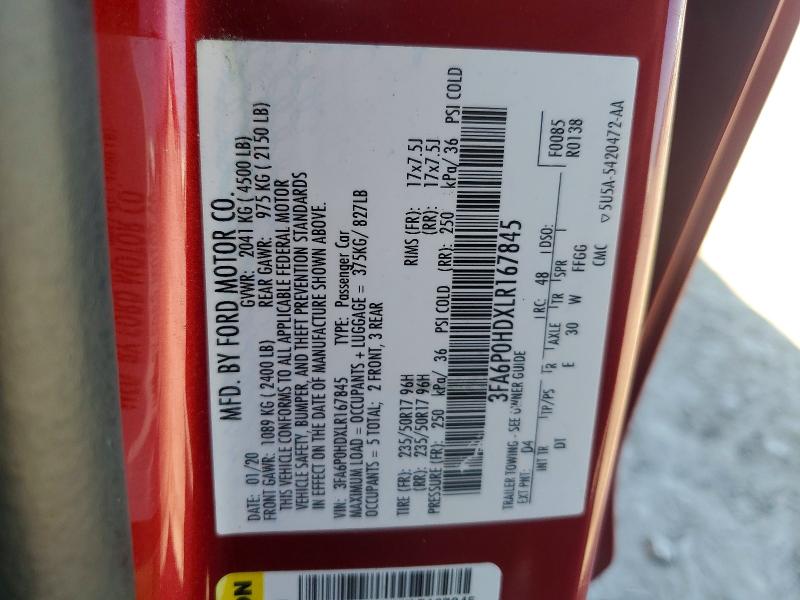 Продаж на аукціоні авто 2020 Ford Fusion, vin: 3FA6P0HDXLR167845, номер лоту: 51651486