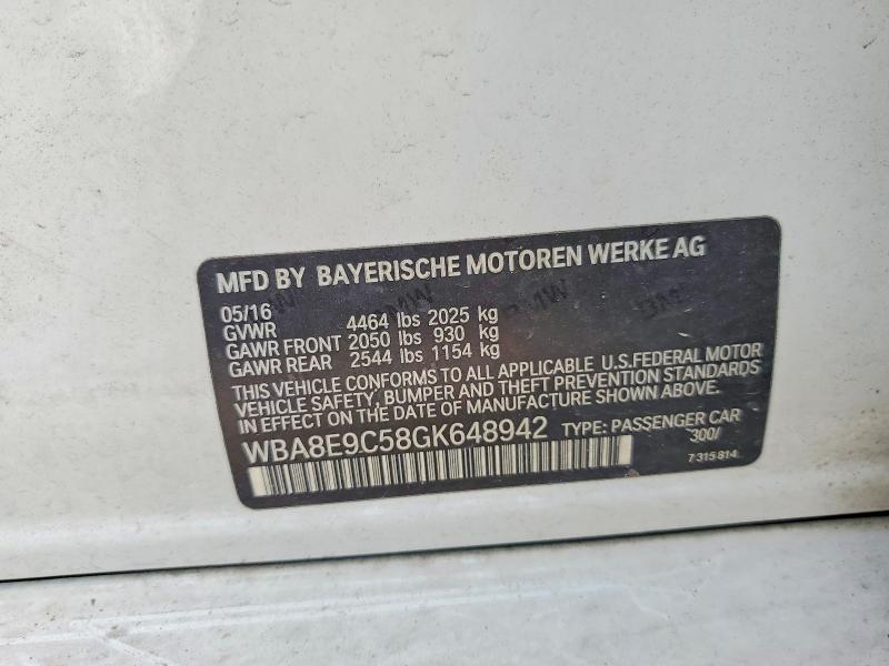 2016 Bmw 328 მანქანა იყიდება აუქციონზე, vin: WBA8E9C58GK648942, აუქციონის ნომერი: 49912406