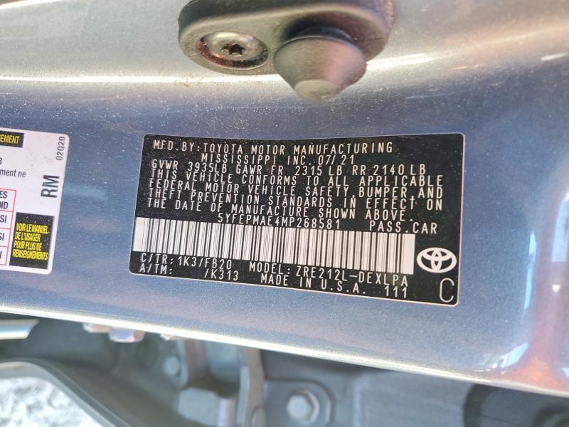 Aukcja sprzedaży 2021 Toyota Corolla, vin: 5YFEPMAE4MP268581, numer aukcji: 49449156