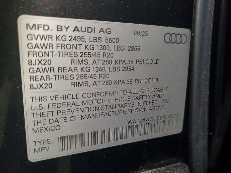 50609606 :رقم المزاد ، WA12AAGU0S2089218 vin ، 2025 Audi Q5 مزاد بيع