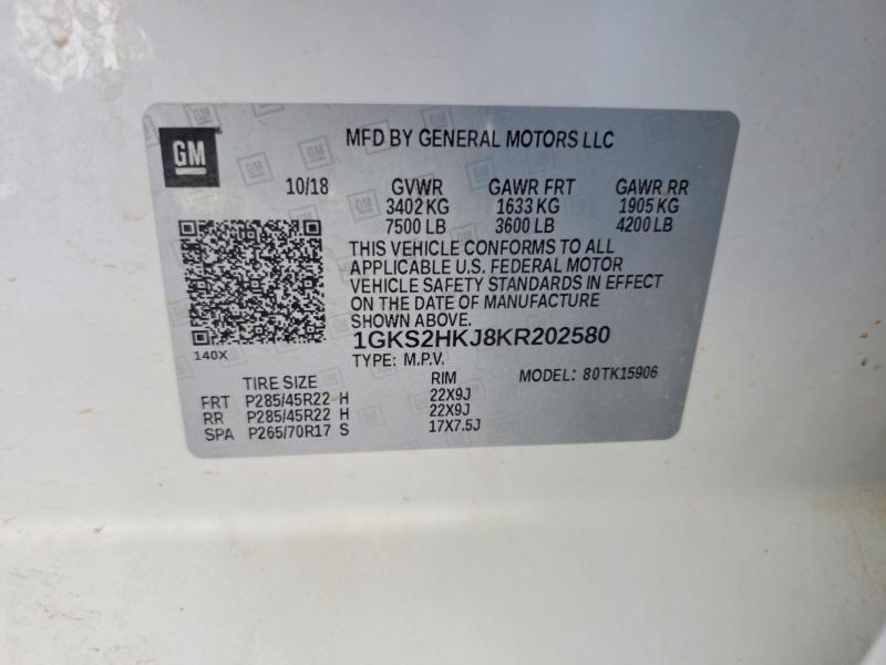 50487286 :رقم المزاد ، 1GKS2HKJ8KR202580 vin ، 2019 Gmc Yukon Xl مزاد بيع