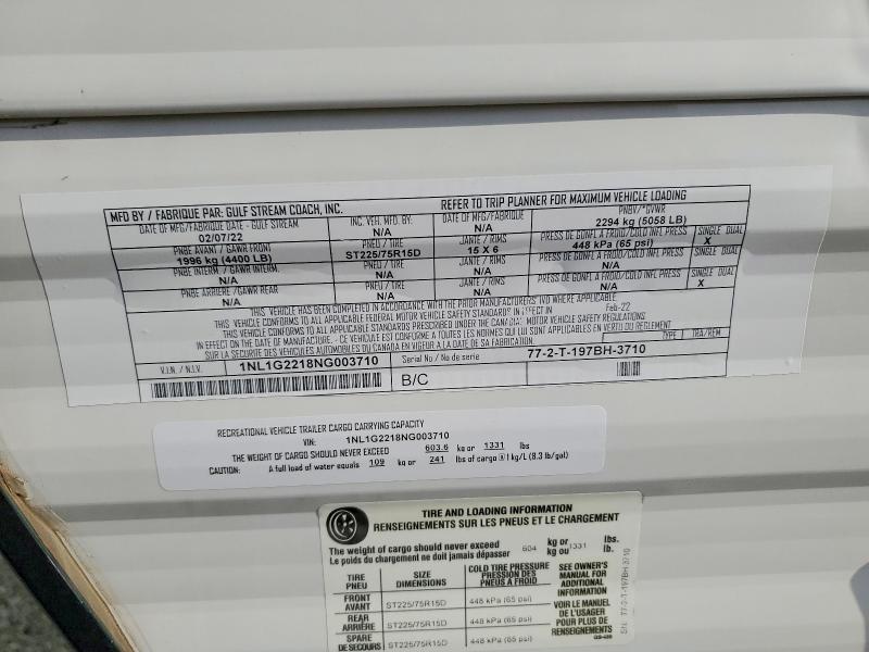 Продаж на аукціоні авто 2022 Gulf Stream Ameri-lite, vin: 1NL1G2218NG003710, номер лоту: 48400836