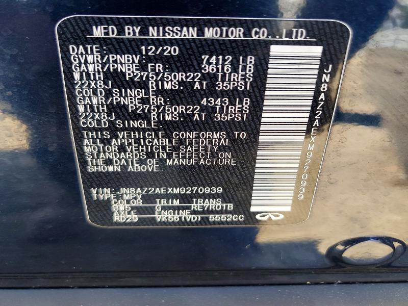 Aukcja sprzedaży 2021 Infiniti Qx80, vin: JN8AZ2AEXM9270939, numer aukcji: 50308866