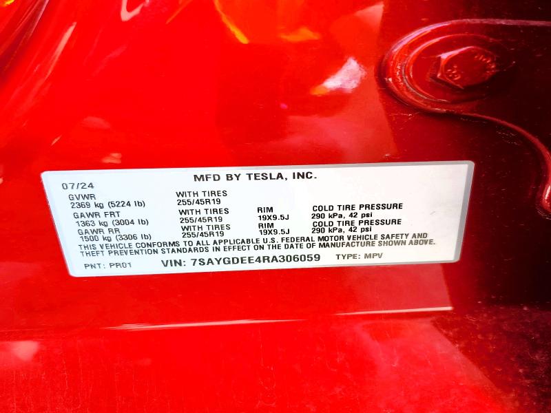 Aukcja sprzedaży 2024 Tesla Model Y, vin: 7SAYGDEE4RA306059, numer aukcji: 50897466