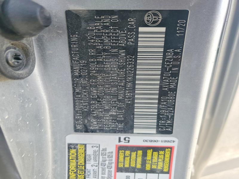 Продаж на аукціоні авто 2019 Toyota Camry, vin: 4T1B11HK1KU226332, номер лоту: 49893916