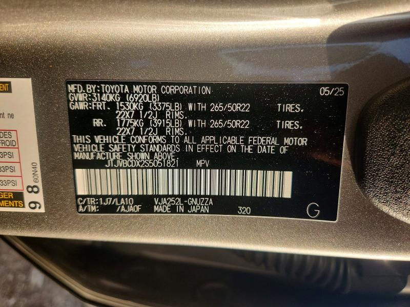 51001836 :رقم المزاد ، JTJVBCDX2S5051821 vin ، 2025 Lexus Gx 550 مزاد بيع