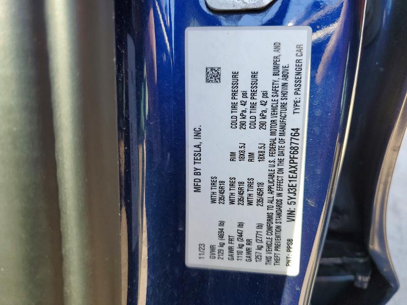Продажа на аукционе авто 2023 Tesla Model 3, vin: 5YJ3E1EAXPF687764, номер лота: 49112116