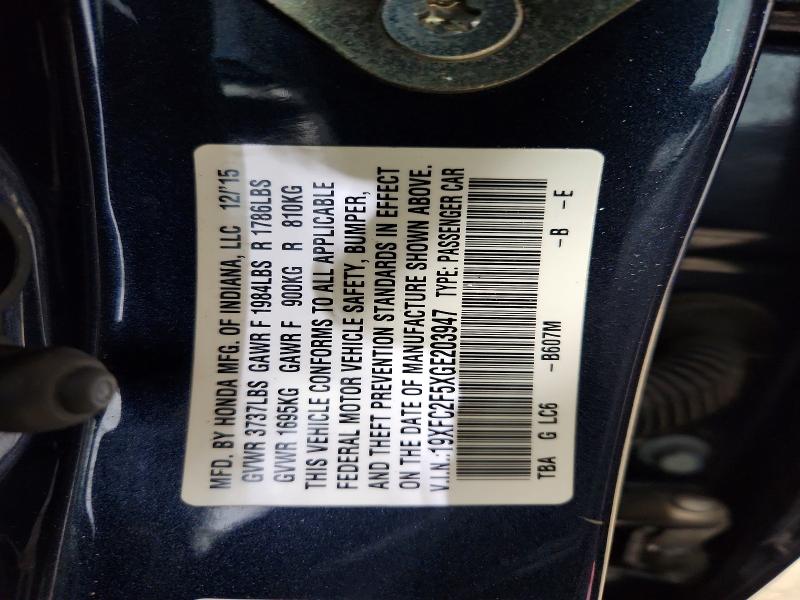 49782156 :رقم المزاد ، 19XFC2F5XGE203947 vin ، 2016 Honda Civic مزاد بيع