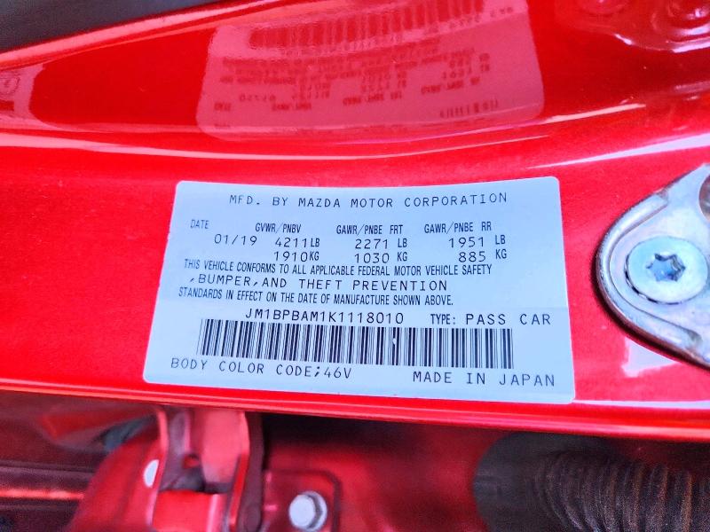 Aukcja sprzedaży 2019 Mazda 3, vin: JM1BPBAM1K1118010, numer aukcji: 48400116