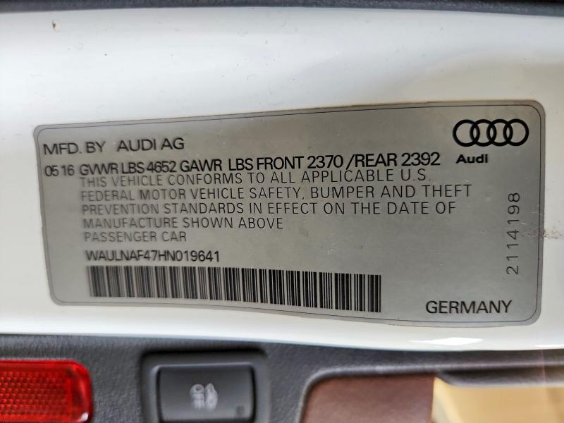 48245266 :رقم المزاد ، WAULNAF47HN019641 vin ، 2017 Audi A4 مزاد بيع