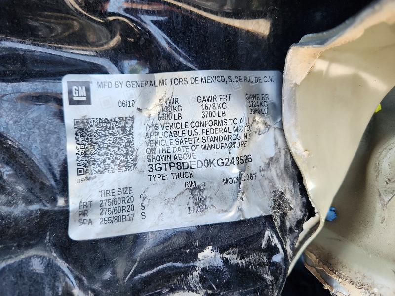 2019 Gmc Sierra მანქანა იყიდება აუქციონზე, vin: 3GTP8DED0KG243526, აუქციონის ნომერი: 49639436