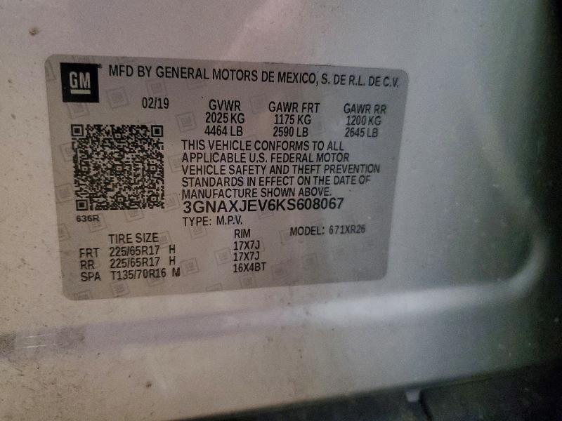 2019 Chevrolet Equinox მანქანა იყიდება აუქციონზე, vin: 3GNAXJEV6KS608067, აუქციონის ნომერი: 47954046
