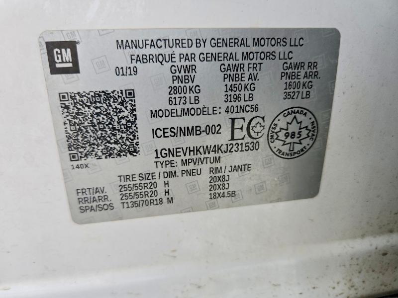 50043436 :رقم المزاد ، 1GNEVHKW4KJ231530 vin ، 2019 Chevrolet Traverse مزاد بيع