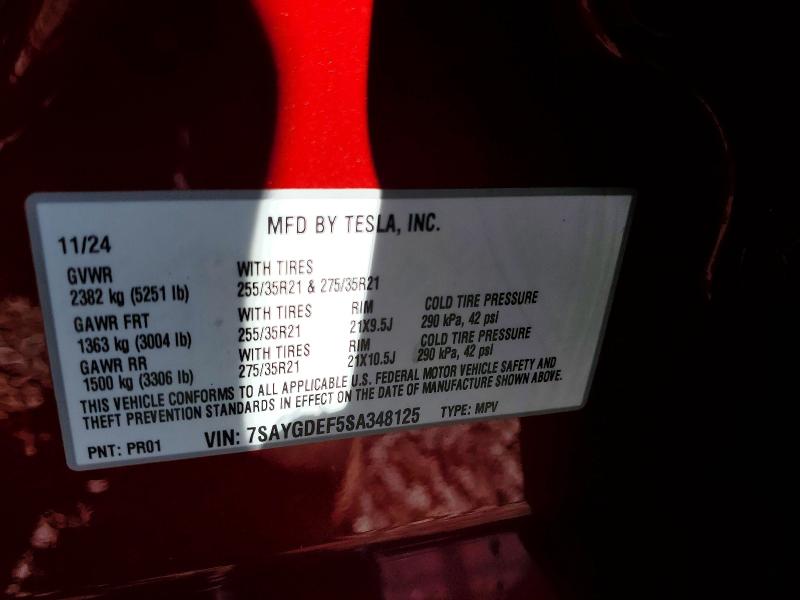 48955026 :رقم المزاد ، 7SAYGDEF5SA348125 vin ، 2025 Tesla Model Y مزاد بيع