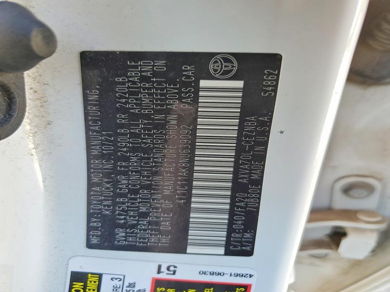 2022 Toyota Camry მანქანა იყიდება აუქციონზე, vin: 4T1C11AK8NU639092, აუქციონის ნომერი: 48268476