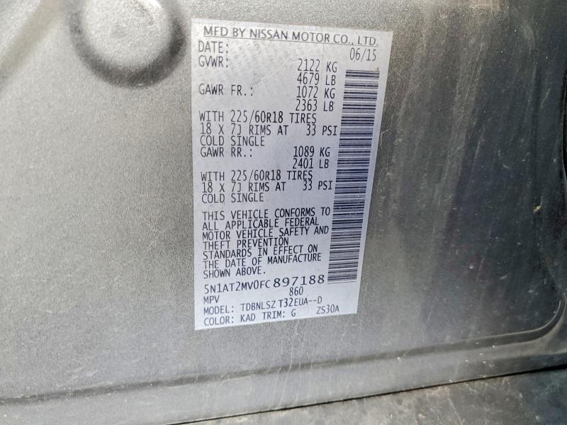 2015 Nissan Rogue მანქანა იყიდება აუქციონზე, vin: 5N1AT2MV0FC897188, აუქციონის ნომერი: 50412606