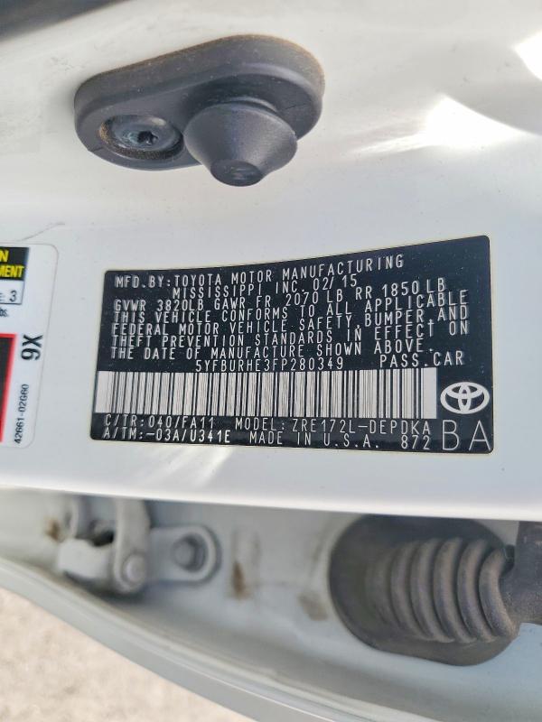 Aukcja sprzedaży 2015 Toyota Corolla, vin: 5YFBURHE3FP280349, numer aukcji: 50290686