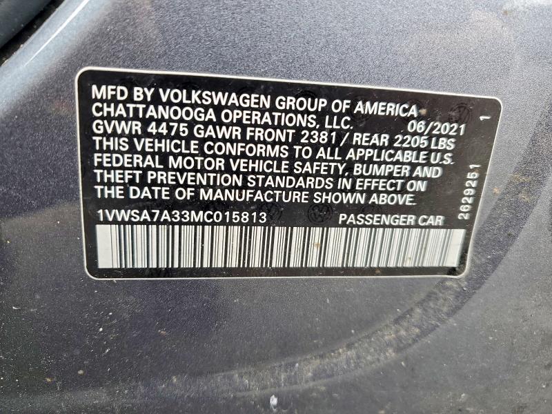 50664766 :رقم المزاد ، 1VWSA7A33MC015813 vin ، 2021 Volkswagen Passat مزاد بيع