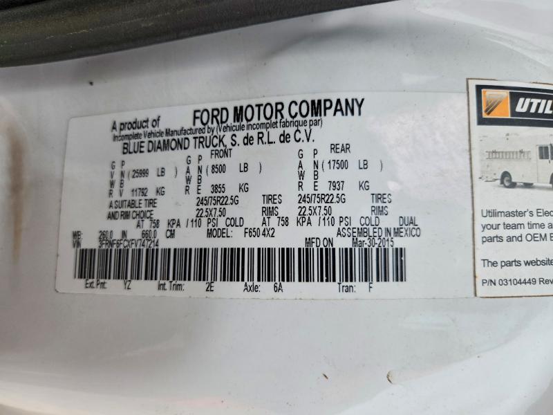 Продажа на аукционе авто 2015 Ford F650, vin: 3FRNF6FCXFV747214, номер лота: 48624986
