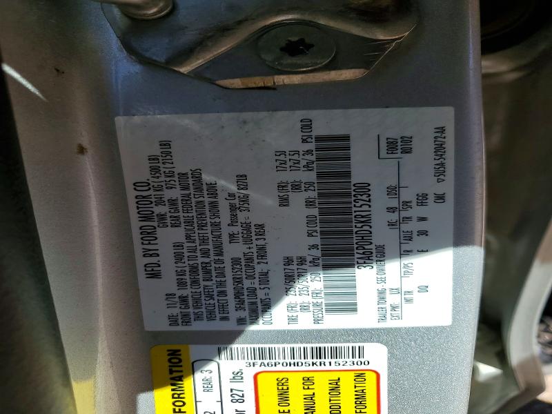 Aukcja sprzedaży 2019 Ford Fusion, vin: 3FA6P0HD5KR152300, numer aukcji: 48642046