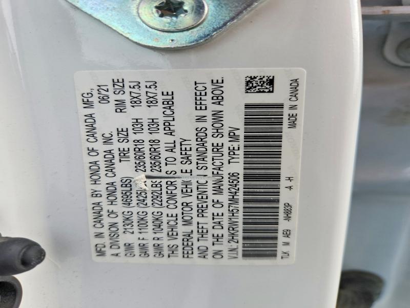 51623596 :رقم المزاد ، 2HKRW1H57MH424506 vin ، 2021 Honda Cr-v مزاد بيع