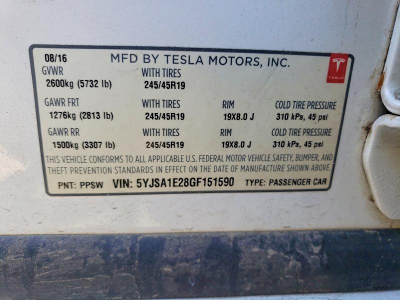 48970296 :رقم المزاد ، 5YJSA1E28GF151590 vin ، 2016 Tesla Model S مزاد بيع