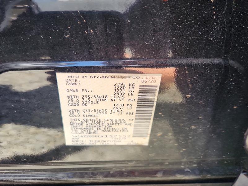 41628516 :رقم المزاد ، 5N1AZ2BS8LN152552 vin ، 2020 Nissan Murano مزاد بيع