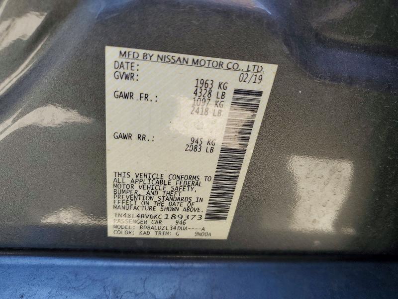 51688566 :رقم المزاد ، 1N4BL4BV6KC189373 vin ، 2019 Nissan Altima مزاد بيع